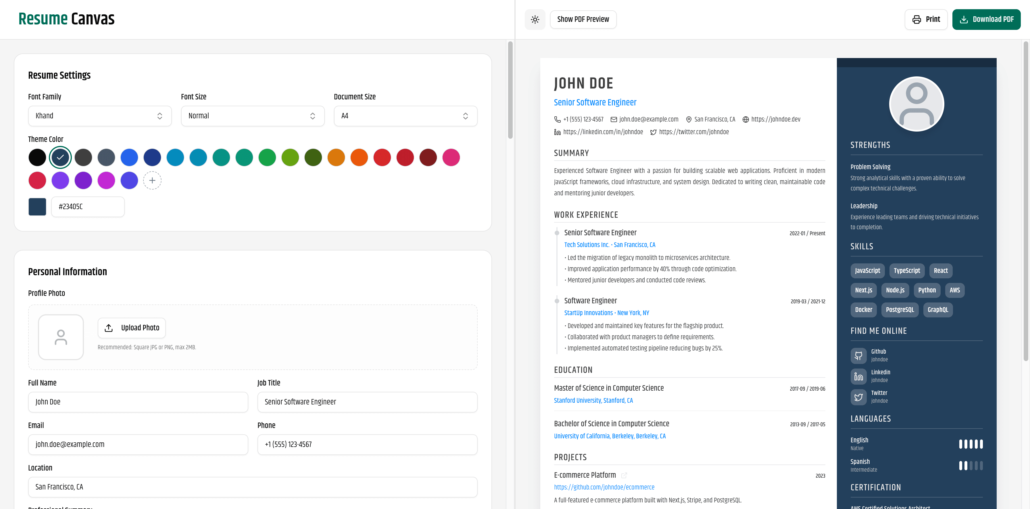 Resume Canvas - Open Source Resume Builder